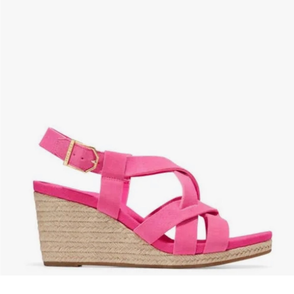 Cole Haan Women's Crystal‎ Wedge leather Sandal Size 8 Fuchsia Pink